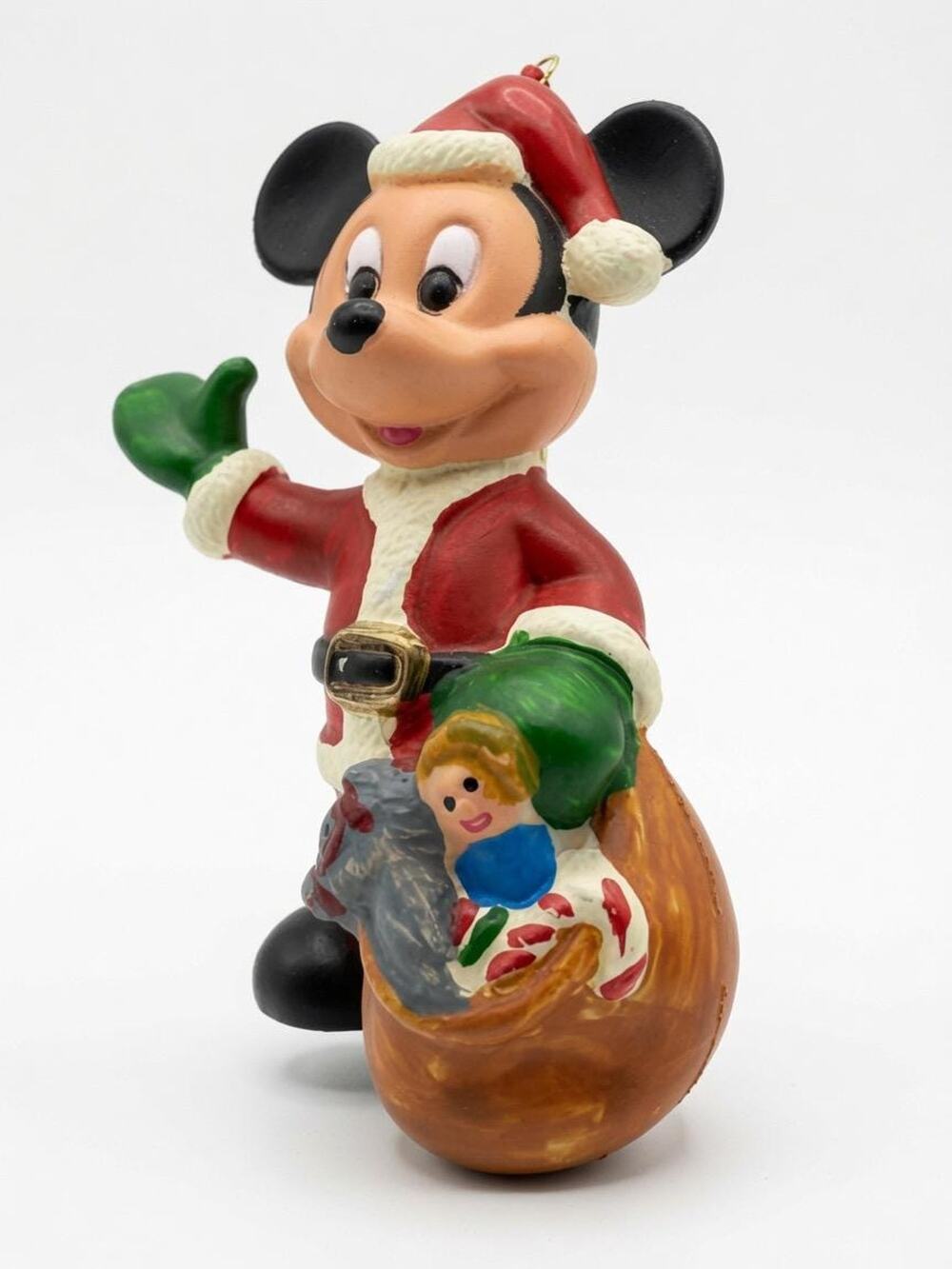 Vintage Mickey Mouse Santa PVC Ornament, 1980s Walt Disney Christmas Figure